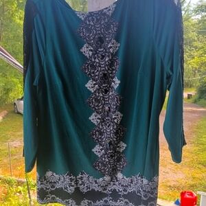 Style & Co. Elegant Green and Black Lace Blouse